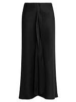 Draped Silk Slit Midi-Skirt