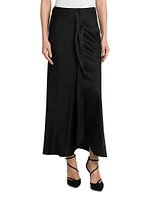 Draped Silk Slit Midi-Skirt