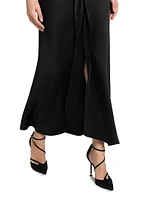 Draped Silk Slit Midi-Skirt