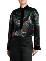 Floral-Embroidered Linen-Silk Blouse