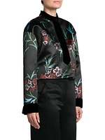 Floral-Embroidered Linen-Silk Blouse