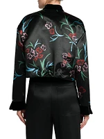 Floral-Embroidered Linen-Silk Blouse