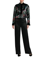 Floral-Embroidered Linen-Silk Blouse