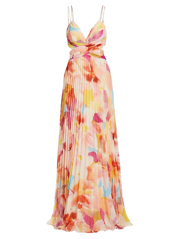 Lisle Floral Pleated Cut-Out Gown