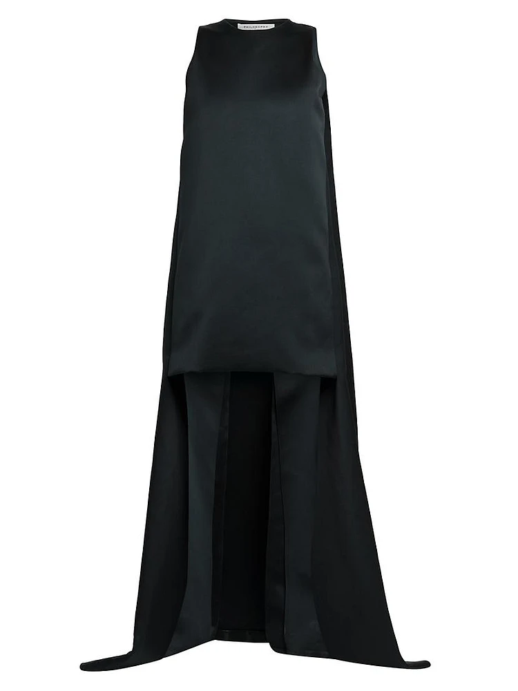 Duchess Satin High-Low Cape Dress