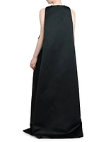 Duchess Satin High-Low Cape Dress