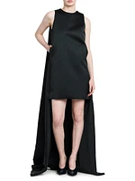 Duchess Satin High-Low Cape Dress