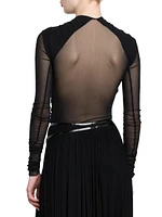 Sheer Tulle Wrap-Front Bodysuit