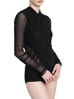 Sheer Tulle Wrap-Front Bodysuit