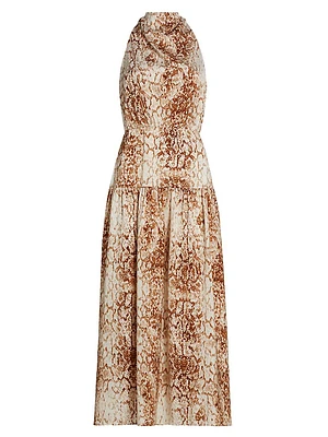 Karine Snake Print Halter Maxi Dress