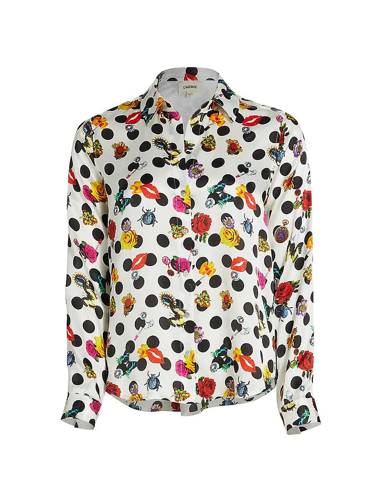 Tyler Polka Dot Silk Button-Up Blouse