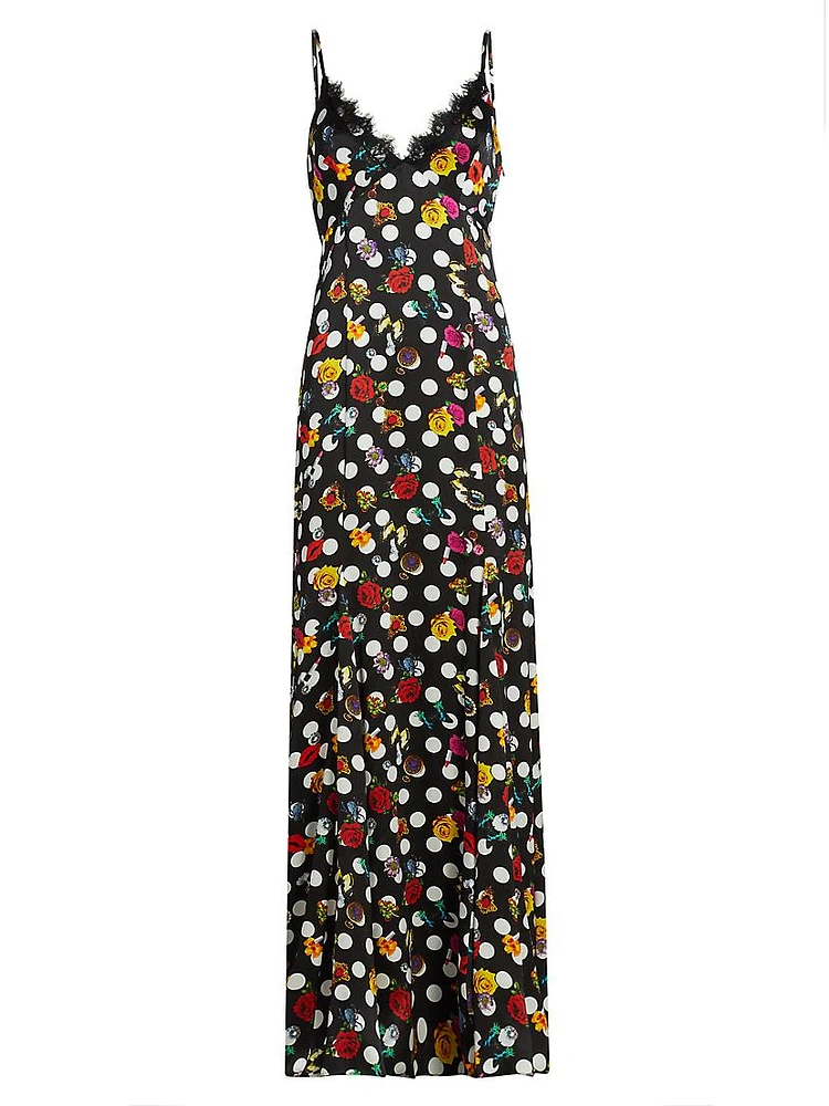 Zanna Polka Dot Lace-Trim Gown