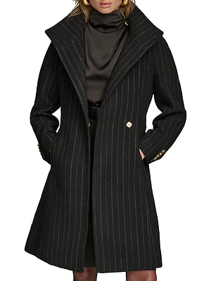Pinstripe Wool-Blend Belted Trench Coat