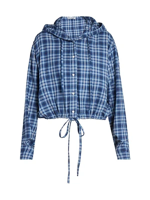 Flannel Check Cotton Hooded Top