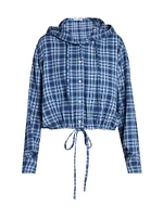 Flannel Check Cotton Hooded Top