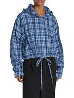 Flannel Check Cotton Hooded Top