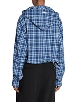 Flannel Check Cotton Hooded Top