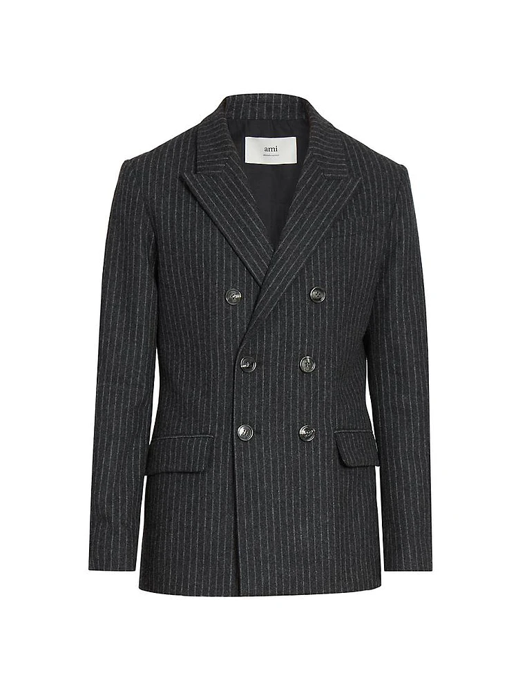 Pinstriped Double-Breasted Wool Jacket