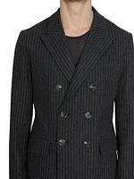 Pinstriped Double-Breasted Wool Jacket