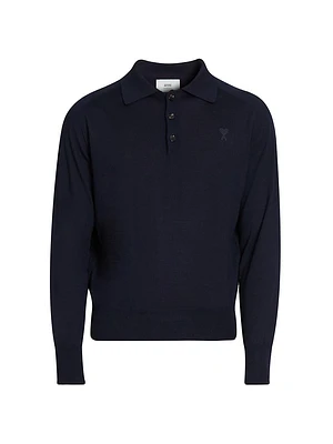 ADC Embroidered Logo Long-Sleeve Knit Polo Shirt