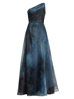 Printed Organza Asymmetric Gown