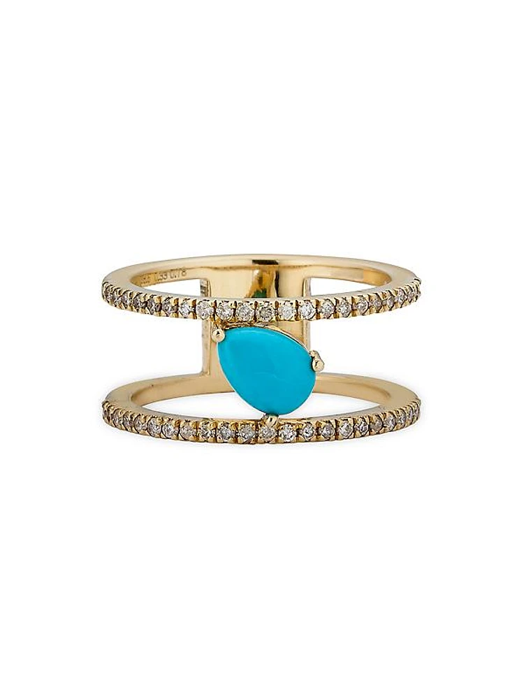 14K Yellow Gold, Sleeping Beauty Turquoise & 0.33 TCW Diamond Ring