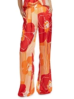 Claudia Floral Satin Wide-Leg Pants