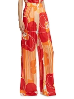 Claudia Floral Satin Wide-Leg Pants