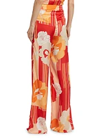 Claudia Floral Satin Wide-Leg Pants