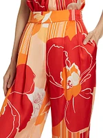 Claudia Floral Satin Wide-Leg Pants