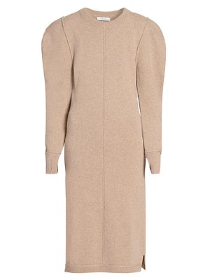 Wool Seamed Crewneck Midi-Dress