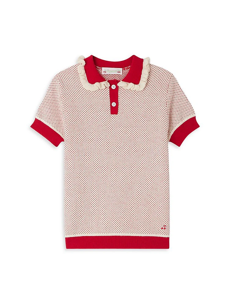 Little Girl's & Wool-Cotton Ruffle-Trim Knit Polo