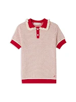 Little Girl's & Wool-Cotton Ruffle-Trim Knit Polo