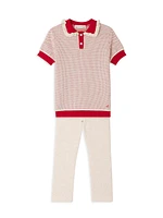 Little Girl's & Wool-Cotton Ruffle-Trim Knit Polo