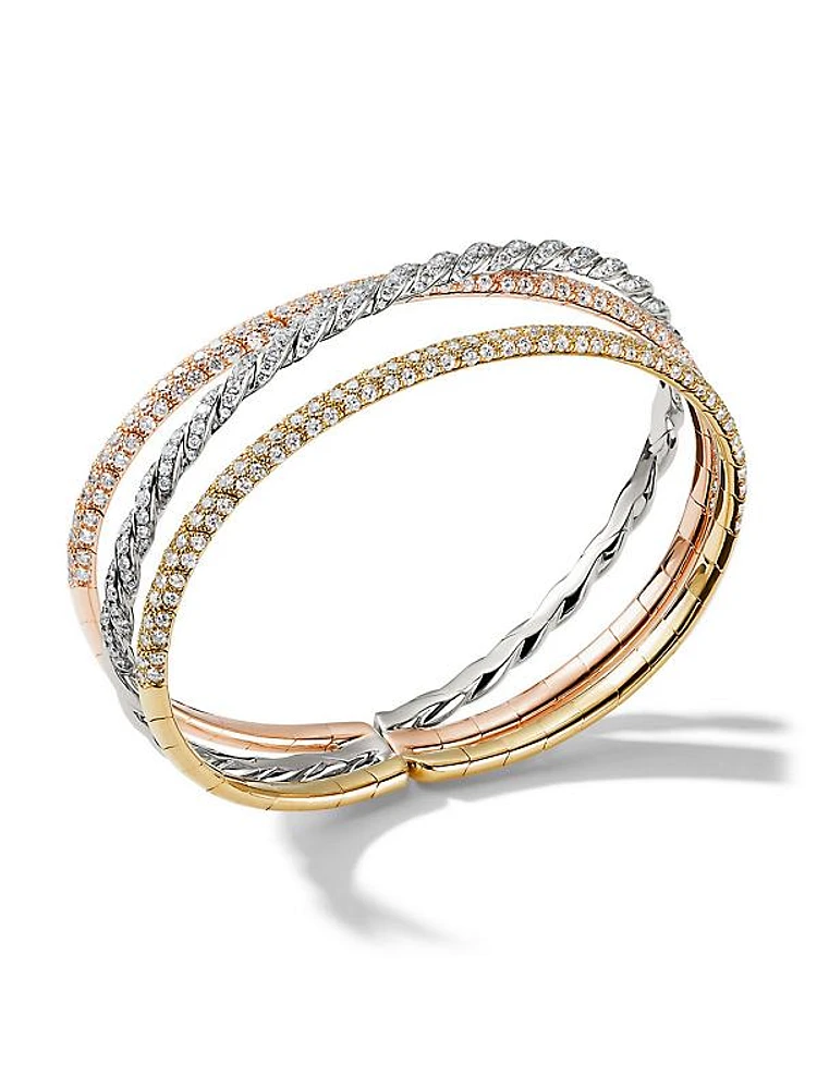 Sculpted Cable Flex Three Row Bracelet in 18K Gold