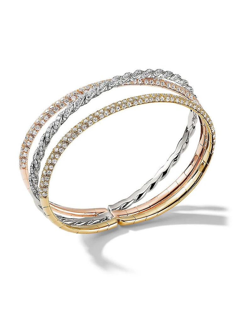 Sculpted Cable Flex Three Row Bracelet 18K Gold