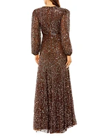 Embellished Bishop-Sleeve A-Line Gown