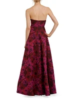 Floral Brocade Strapless High-Low A-Line Gown