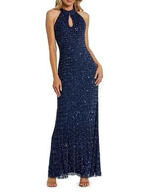 Embellished Keyhole Column Gown