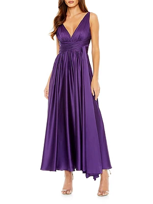 Pleated Charmeuse Halter A-Line Gown