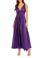 Pleated Charmeuse Halter A-Line Gown