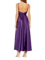 Pleated Charmeuse Halter A-Line Gown