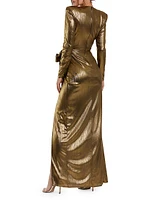 Metallic Jersey Bow A-Line Gown