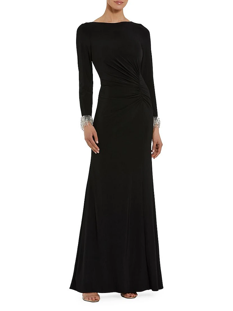 Seasonless Long Sleeve Jersey Gown With Beaded Cuffs