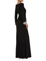 Seasonless Long Sleeve Jersey Gown With Beaded Cuffs