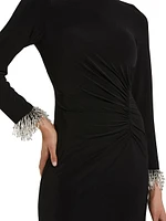 Seasonless Long Sleeve Jersey Gown With Beaded Cuffs