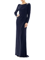 Jersey Embellished Shoulder A-Line Gown