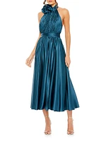 Satin Halter Rosette Midi-Dress