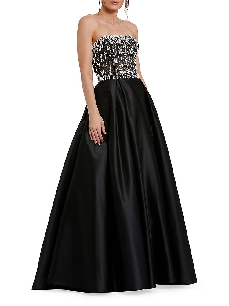 Satin Embellished Strapless Ballgown