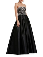 Satin Embellished Strapless Ballgown